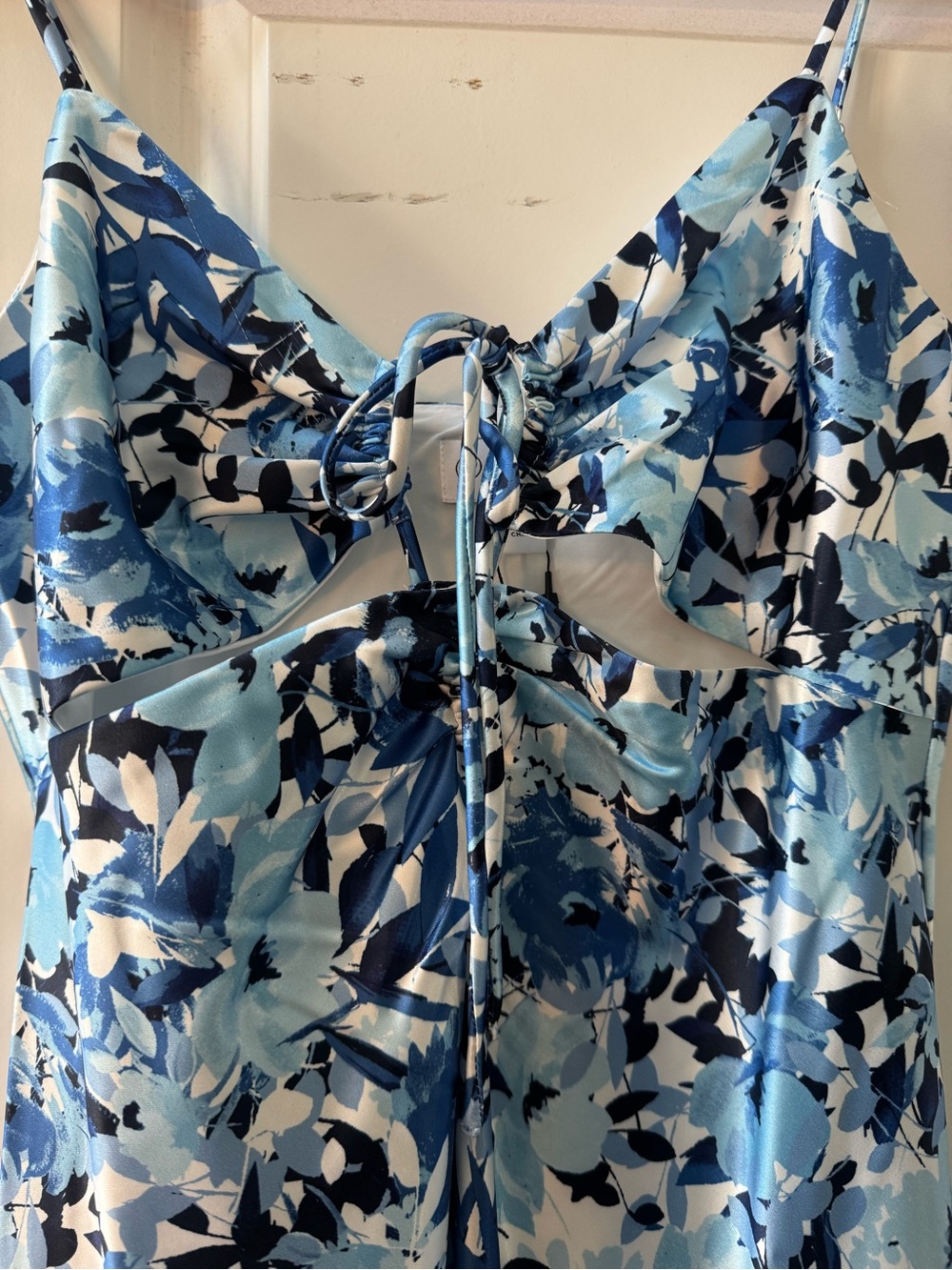 The Drop Shelby Tie-Up Cutout Slip Dress Women's Large Navy Floral Garden Party - Picture 8 of 8